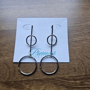Premier Design Gigi Earrings Silver Dangle Drop Post Back Geometric Circle Bar